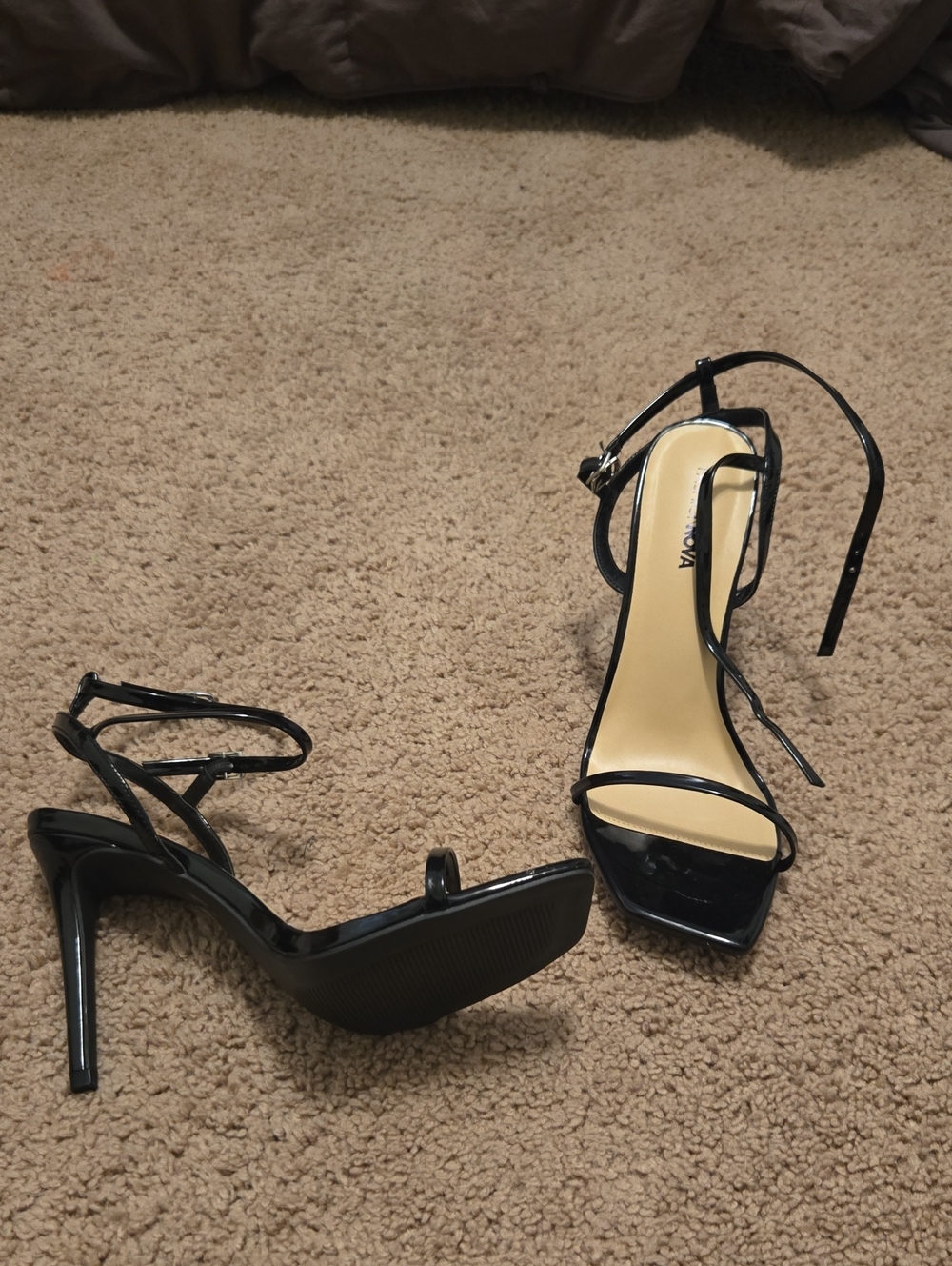 Fashion Nova Black Patent Strappy Stiletto Heels